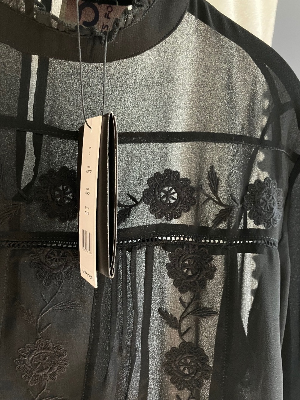 Walter Baker Lola Top Black Sheer Embroidered Lace Blouse L NWT